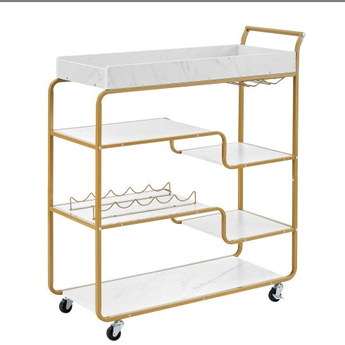 Aurelia 6-Tier Gold Bar Cart with Wine Rack & Glass Holder