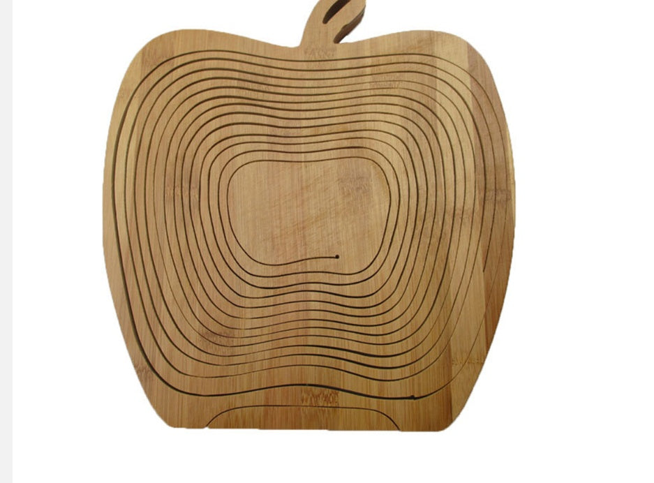 Aomizu Folding Apple-Shaped Bamboo Fruit Basket | Natural Finish