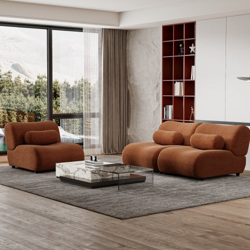 Solvato Chenille Modular Sofa – 3-Seat Sectional in Sunset Orange