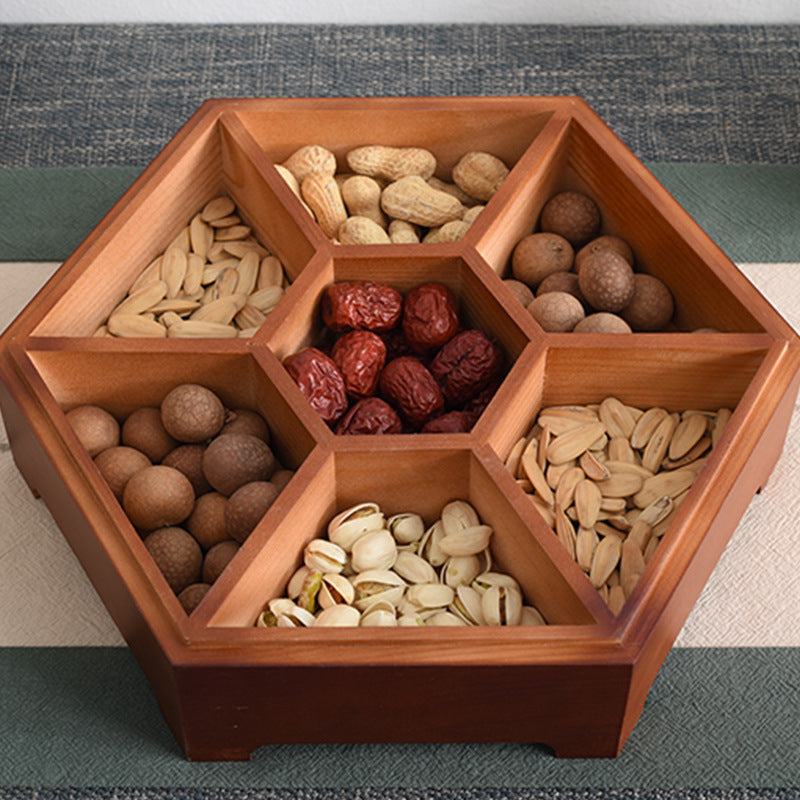Juniper Hexagon Divided Wood Platter | Pine Charcuterie and Nut Organize