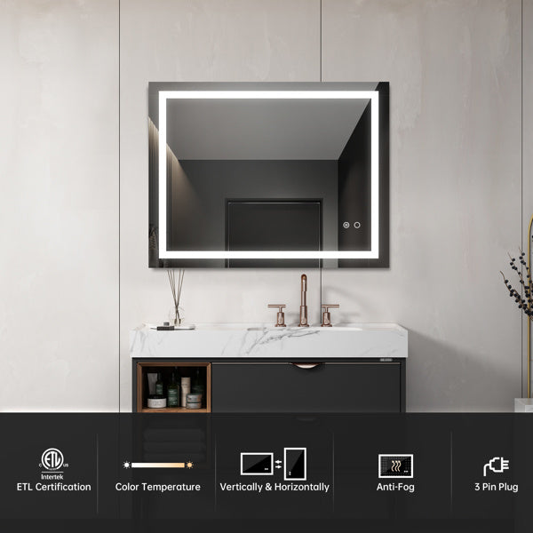LUMIVO Touch-Control LED Bathroom Mirror – Anti-Fog, Dimmable, CCT Adjustable, Wall-Mounted