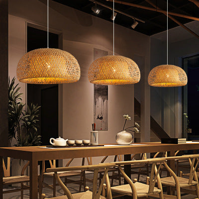 ZenWeave Natural Bamboo Pendant Light—Japanese Wabi-Sabi Style
