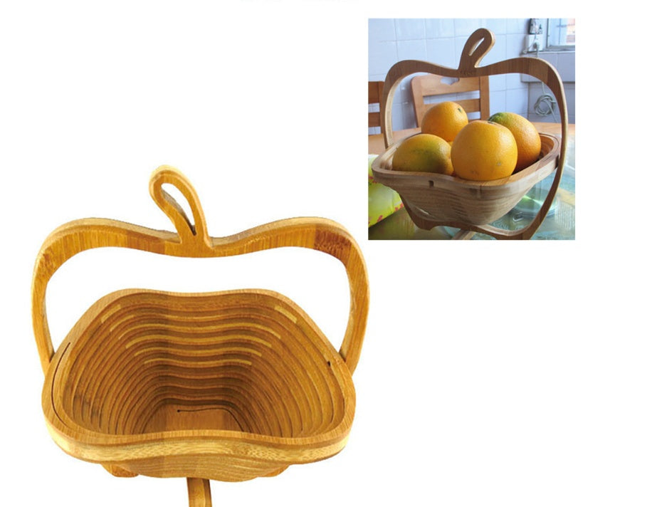 Aomizu Folding Apple-Shaped Bamboo Fruit Basket | Natural Finish