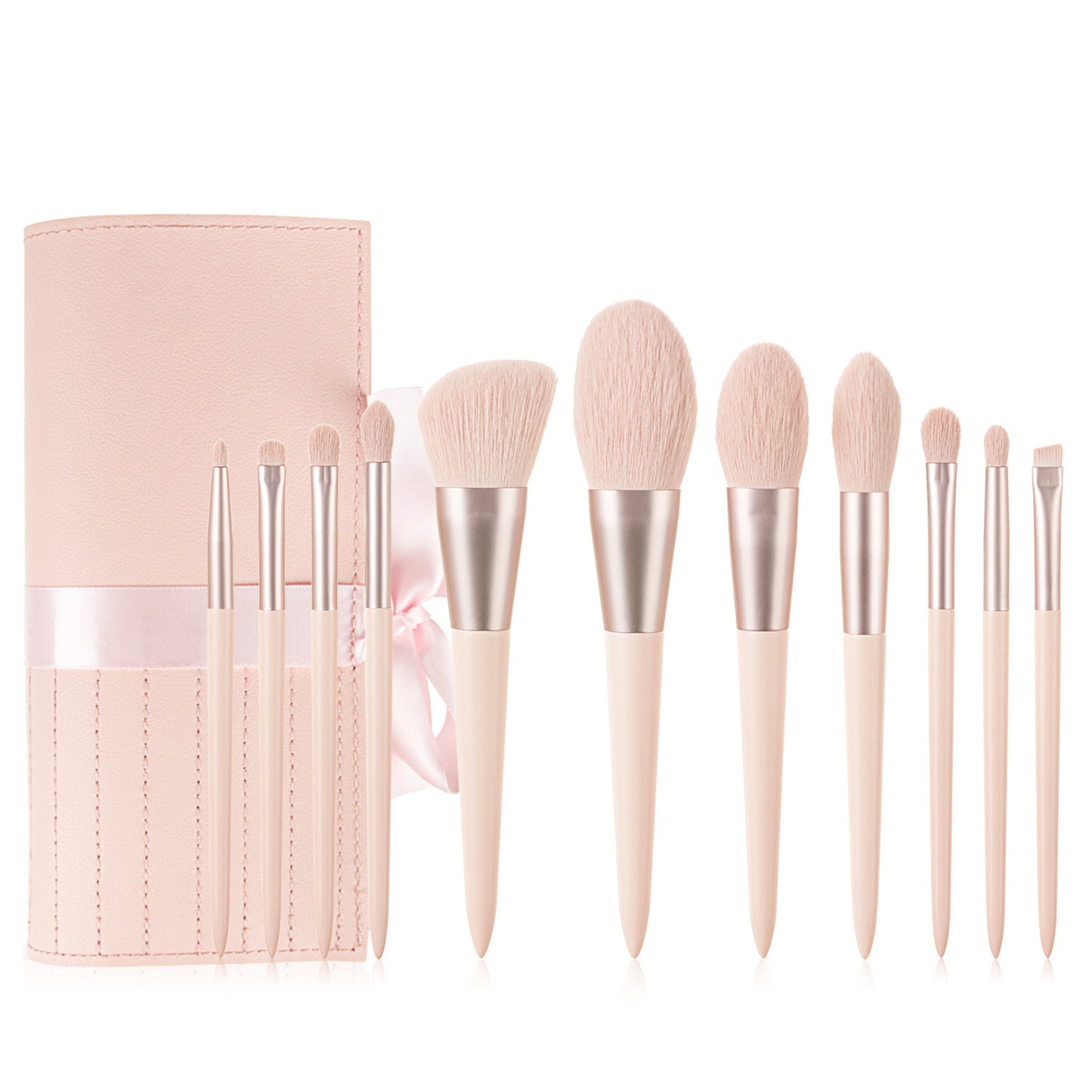 Premium Synthetic Wooden Make-Up Brushes with ribbon case
