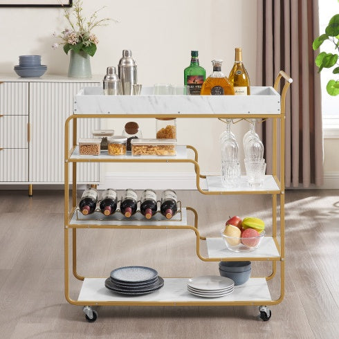 Aurelia 6-Tier Gold Bar Cart with Wine Rack & Glass Holder