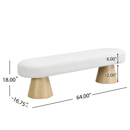 Calvera 64" Upholstered Bench — Bouclé Fabric with Wood Legs
