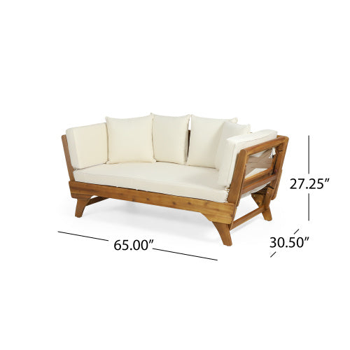 Calvera Acacia Wood Sofa Bed — Full-Size Expandable Daybed with Waterproof Cushions