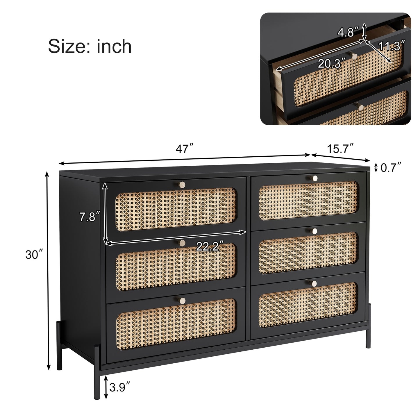 Harlow 4-Drawer Rattan Dresser