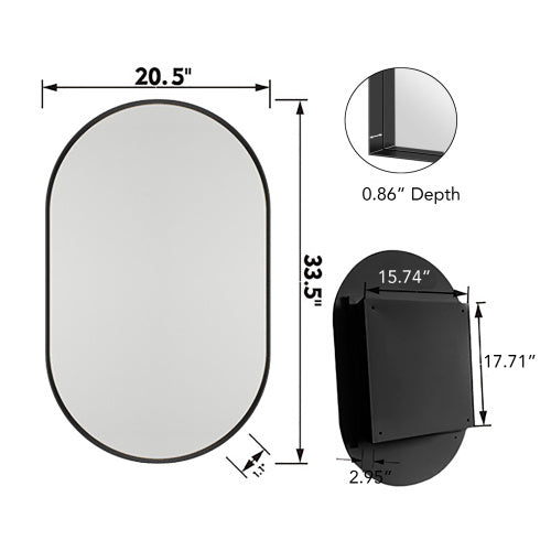 Bellamy Oval Recessed Mirror Cabinet – 20x34" Metal Frame