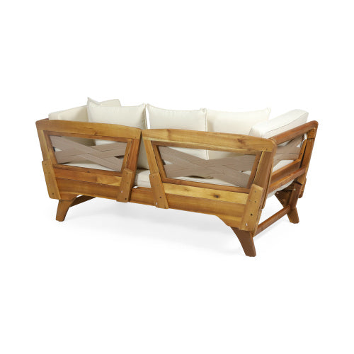 Calvera Acacia Wood Sofa Bed — Full-Size Expandable Daybed with Waterproof Cushions