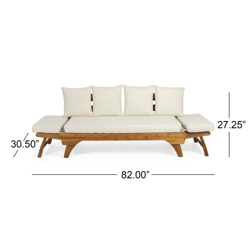 Calvera Acacia Wood Sofa Bed — Full-Size Expandable Daybed with Waterproof Cushions
