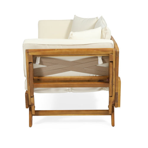 Calvera Acacia Wood Sofa Bed — Full-Size Expandable Daybed with Waterproof Cushions