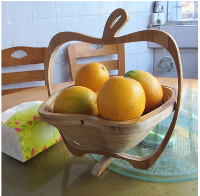 Aomizu Folding Apple-Shaped Bamboo Fruit Basket | Natural Finish