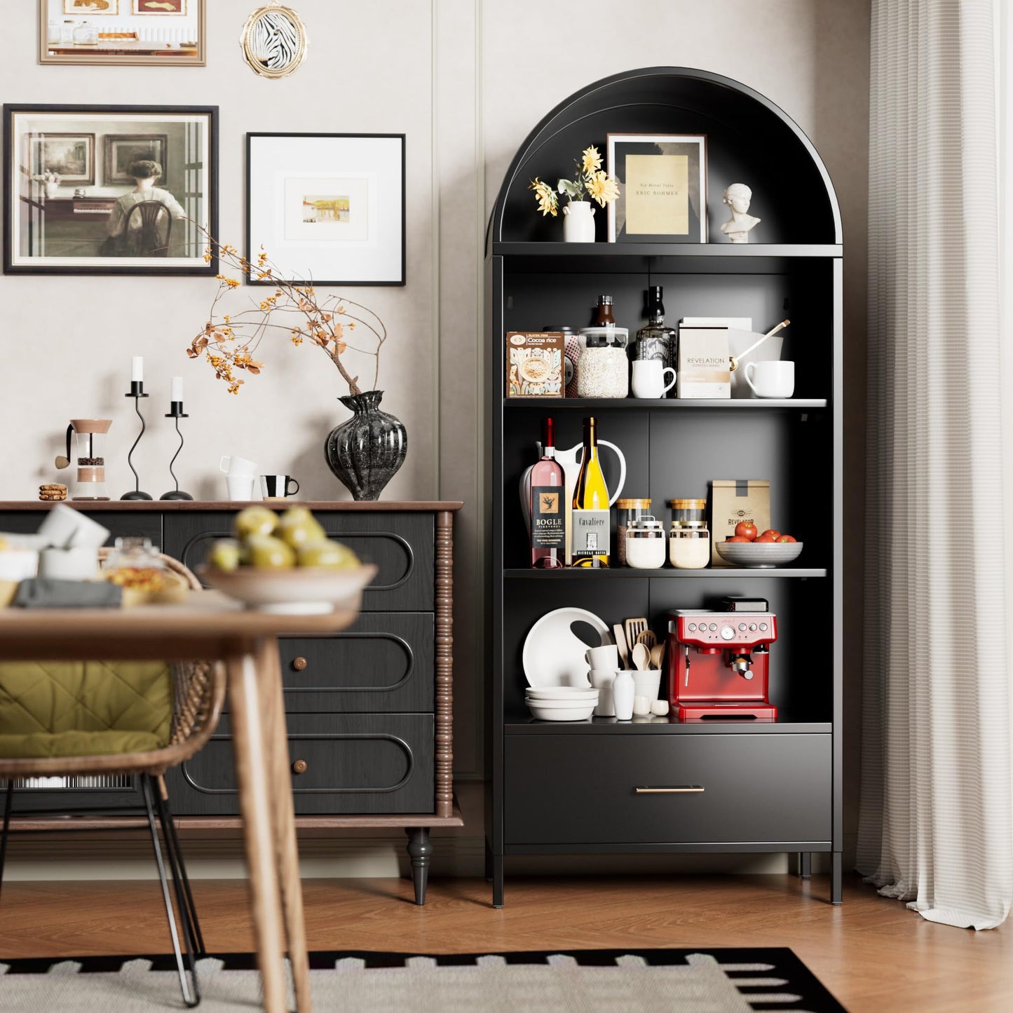 Ardenne Noir Arched Storage Cabinet with Single Drawer