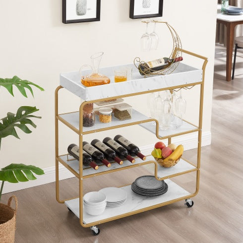 Aurelia 6-Tier Gold Bar Cart with Wine Rack & Glass Holder
