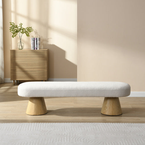 Calvera 64" Upholstered Bench — Bouclé Fabric with Wood Legs