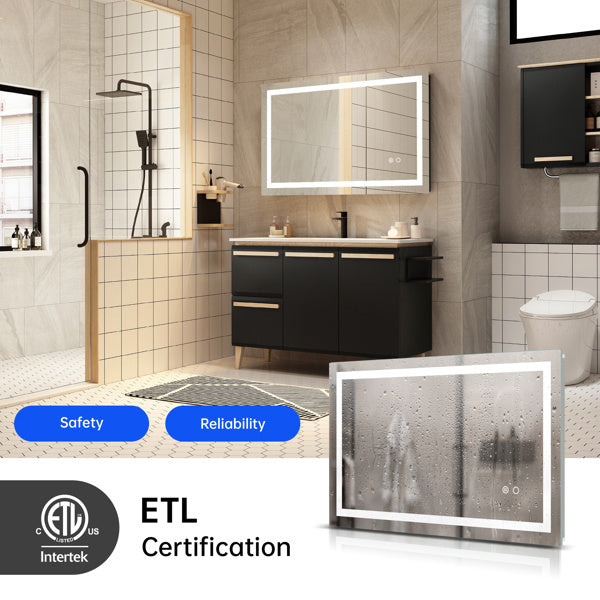 LUMIVO Touch-Control LED Bathroom Mirror – Anti-Fog, Dimmable, CCT Adjustable, Wall-Mounted