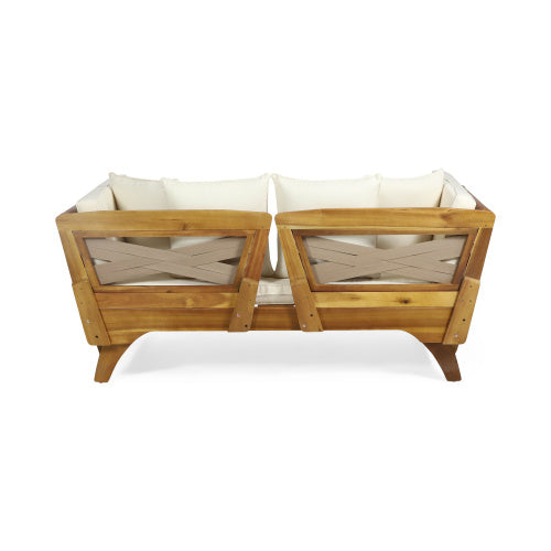 Calvera Acacia Wood Sofa Bed — Full-Size Expandable Daybed with Waterproof Cushions