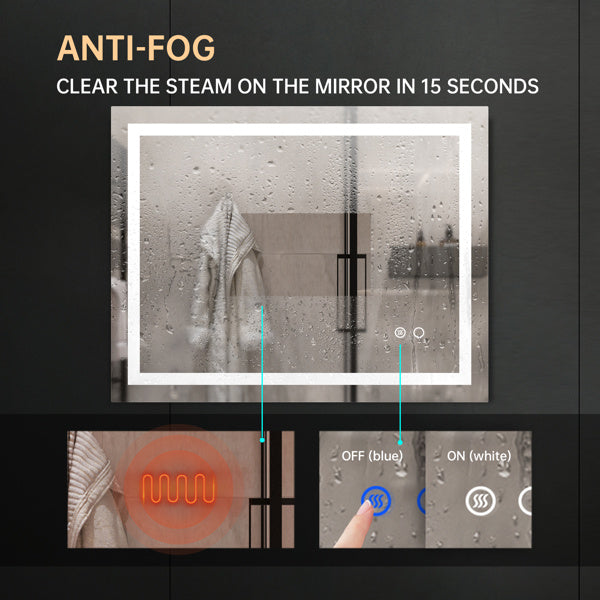 LUMIVO Touch-Control LED Bathroom Mirror – Anti-Fog, Dimmable, CCT Adjustable, Wall-Mounted