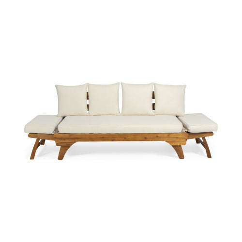 Calvera Acacia Wood Sofa Bed — Full-Size Expandable Daybed with Waterproof Cushions