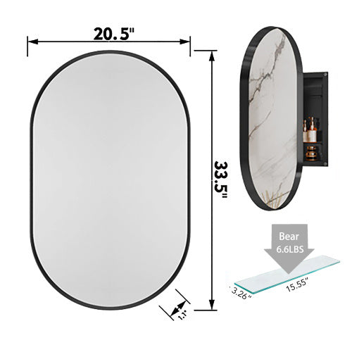 Bellamy Oval Recessed Mirror Cabinet – 20x34" Metal Frame