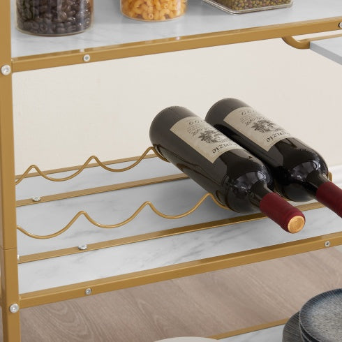Aurelia 6-Tier Gold Bar Cart with Wine Rack & Glass Holder