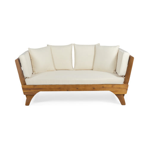 Calvera Acacia Wood Sofa Bed — Full-Size Expandable Daybed with Waterproof Cushions