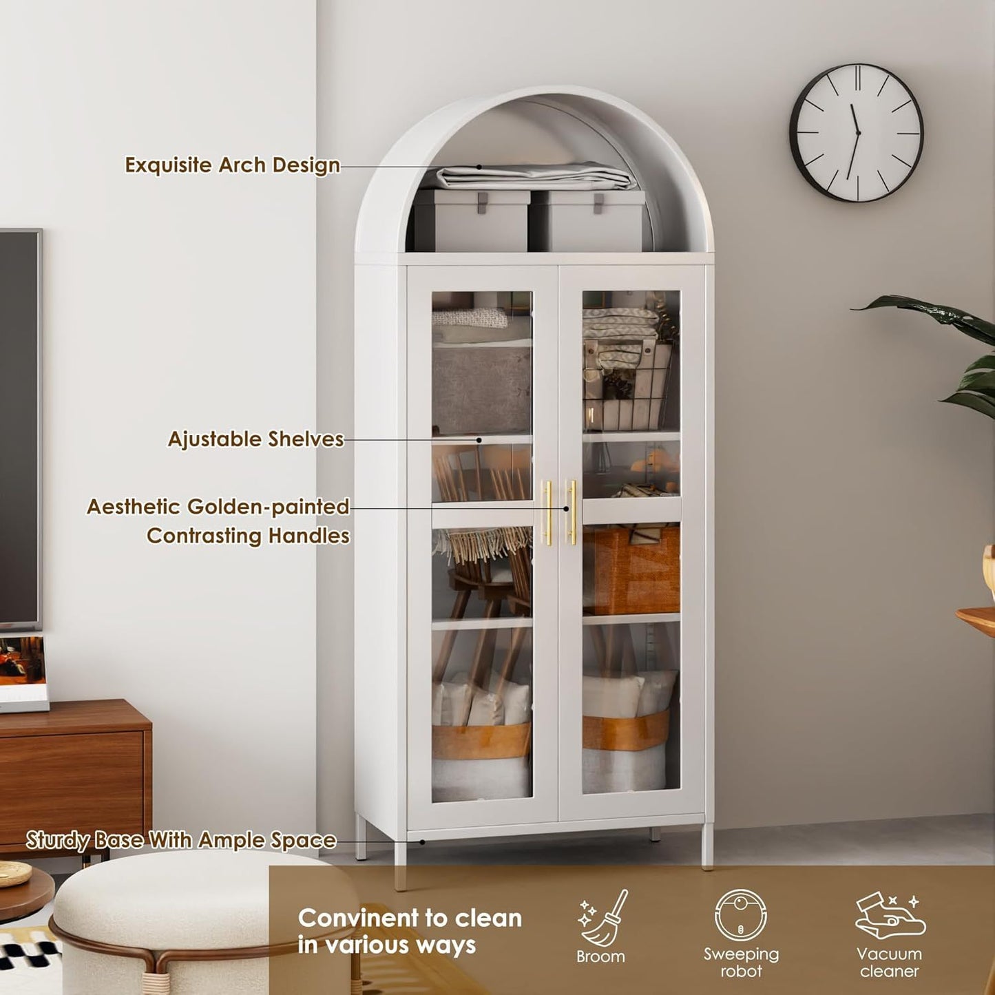 Ardenne Blanc Arched Glass Door Display Cabinet