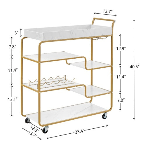 Aurelia 6-Tier Gold Bar Cart with Wine Rack & Glass Holder