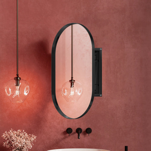 Bellamy Oval Recessed Mirror Cabinet – 20x34" Metal Frame