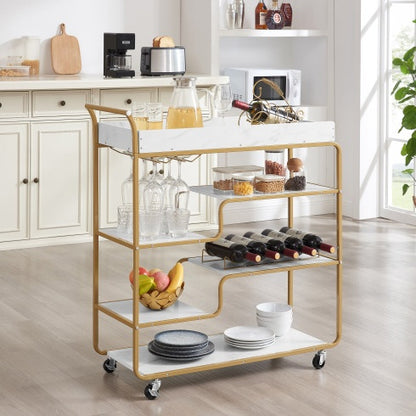 Aurelia 6-Tier Gold Bar Cart with Wine Rack & Glass Holder
