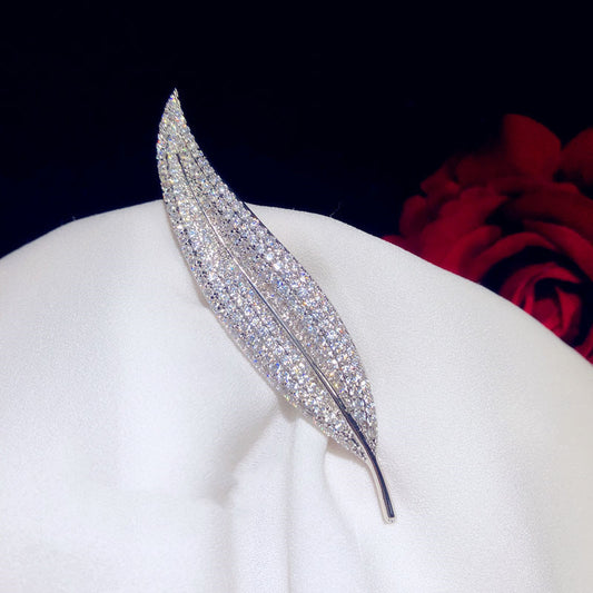 Zircon Crystal Leaf Brooch