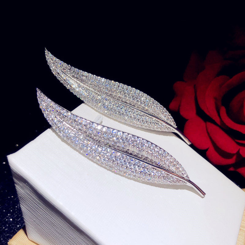 Zircon Crystal Leaf Brooch