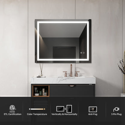 LUMIVO Touch-Control LED Bathroom Mirror – Anti-Fog, Dimmable, CCT Adjustable, Wall-Mounted