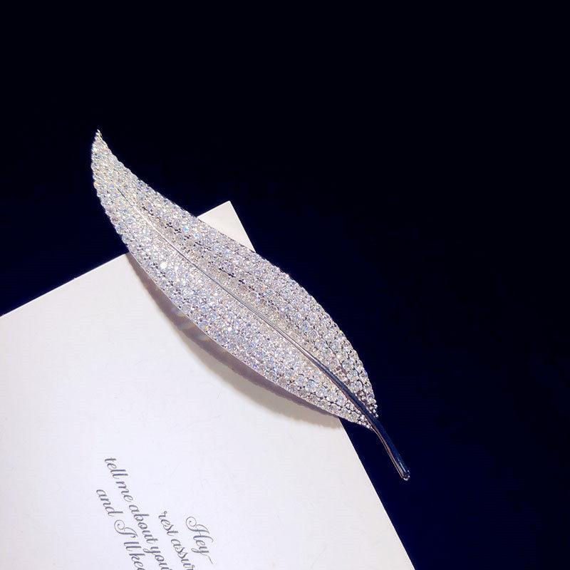 Zircon Crystal Leaf Brooch