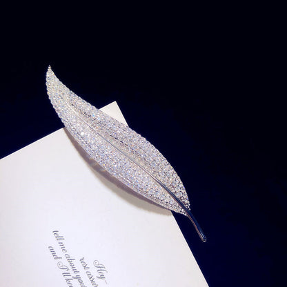 Zircon Crystal Leaf Brooch
