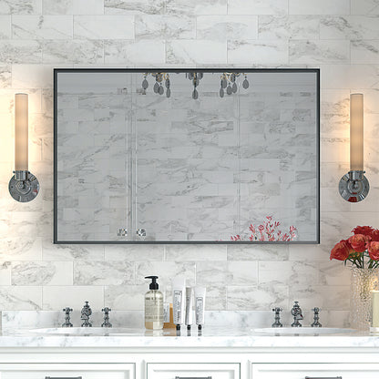 Noiré XL 40x30” Rectangular HD Vanity Mirror – Glossy Black Wall-Mounted Elegance