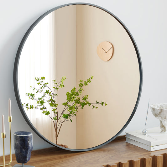 HaloView Round Wall Mirror – Modern Black & Gold Frame, 20"– 30" Sizes