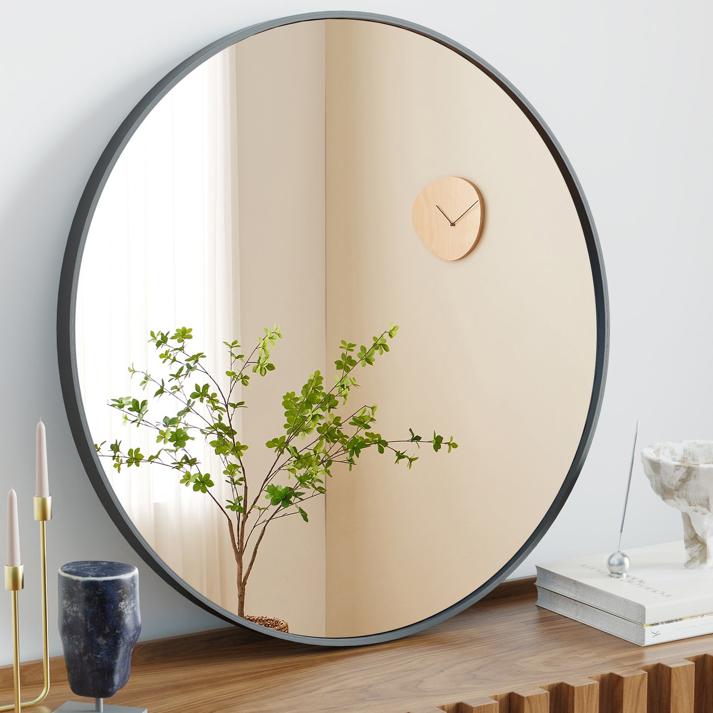 HaloView Round Wall Mirror – Modern Black & Gold Frame, 20"– 30" Sizes