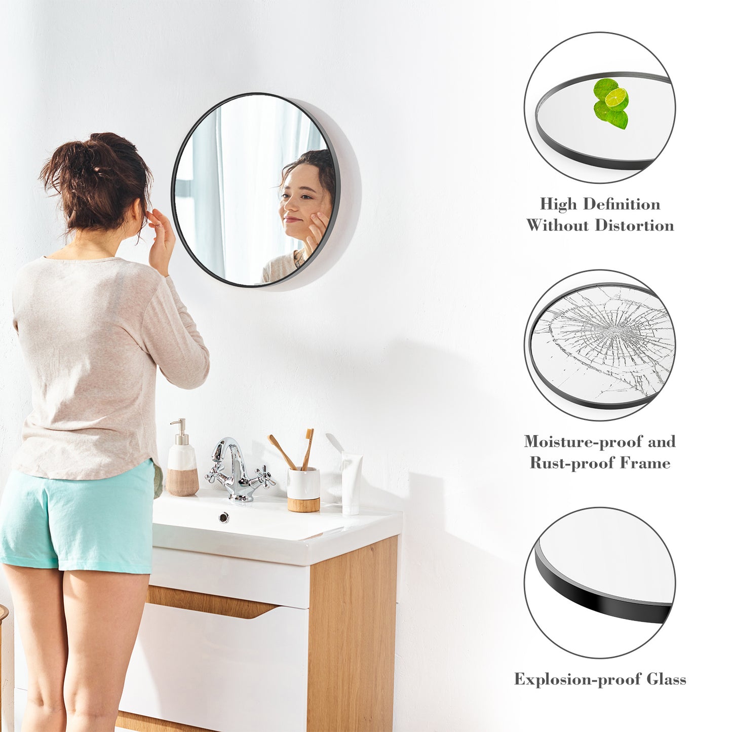 HaloView Round Wall Mirror – Modern Black & Gold Frame, 20"– 30" Sizes
