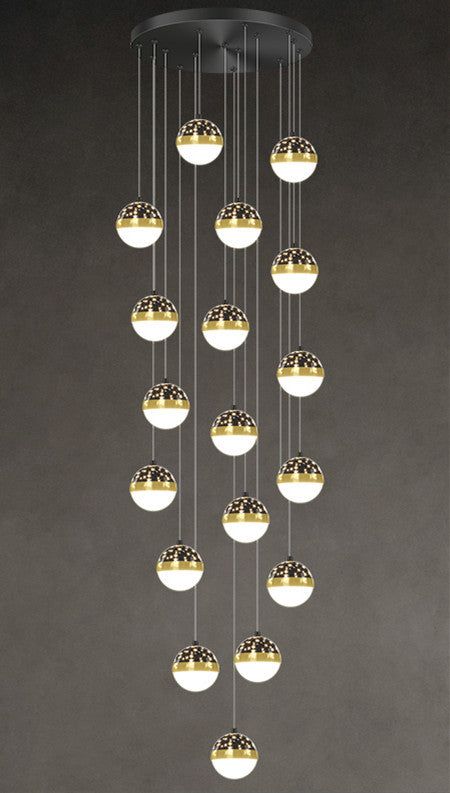 Skynova Nordic Staircase Chandelier – Tricolor LED Luxury for High Ceilings