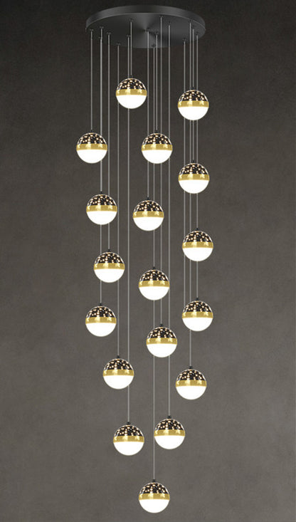 Skynova Nordic Staircase Chandelier – Tricolor LED Luxury for High Ceilings