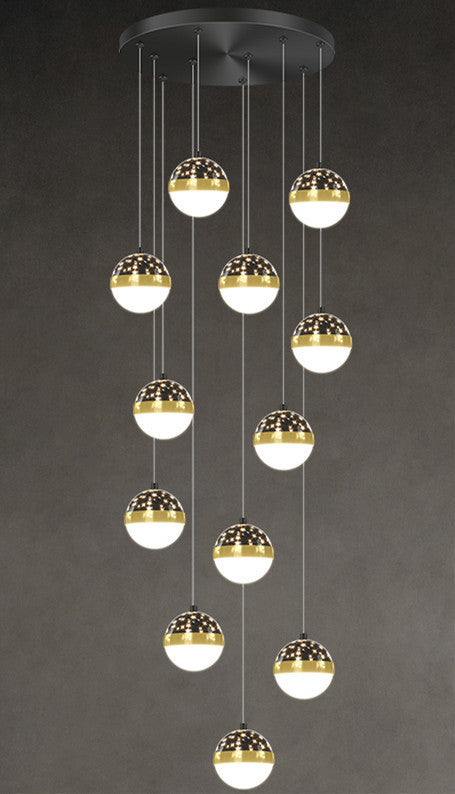 Skynova Nordic Staircase Chandelier – Tricolor LED Luxury for High Ceilings