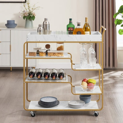Aurelia 6-Tier Gold Bar Cart with Wine Rack & Glass Holder