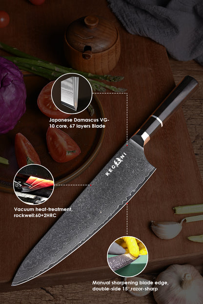 Kegani 8-Inch Japanese Kiritsuke Chef Knife | 67-Layer Damascus VG-10 Steel