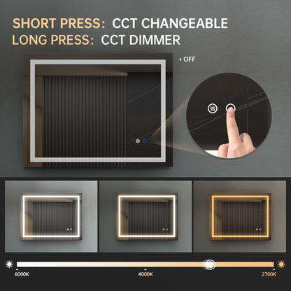 LUMIVO Touch-Control LED Bathroom Mirror – Anti-Fog, Dimmable, CCT Adjustable, Wall-Mounted