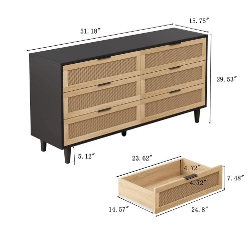 Brenvara 6-Drawer Rattan Dresser
