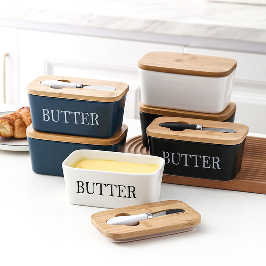 ButterBloom Ceramic Butter Box with Spreading Knife | Elegant Storage for Butter &amp; Spreads