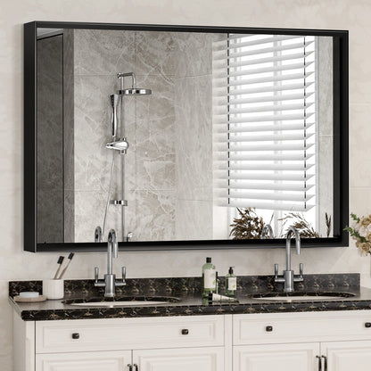 Noiré XL 40x30” Rectangular HD Vanity Mirror – Glossy Black Wall-Mounted Elegance