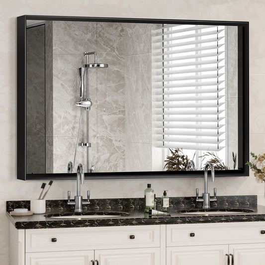 Noiré XL 40x30” Rectangular HD Vanity Mirror – Glossy Black Wall-Mounted Elegance